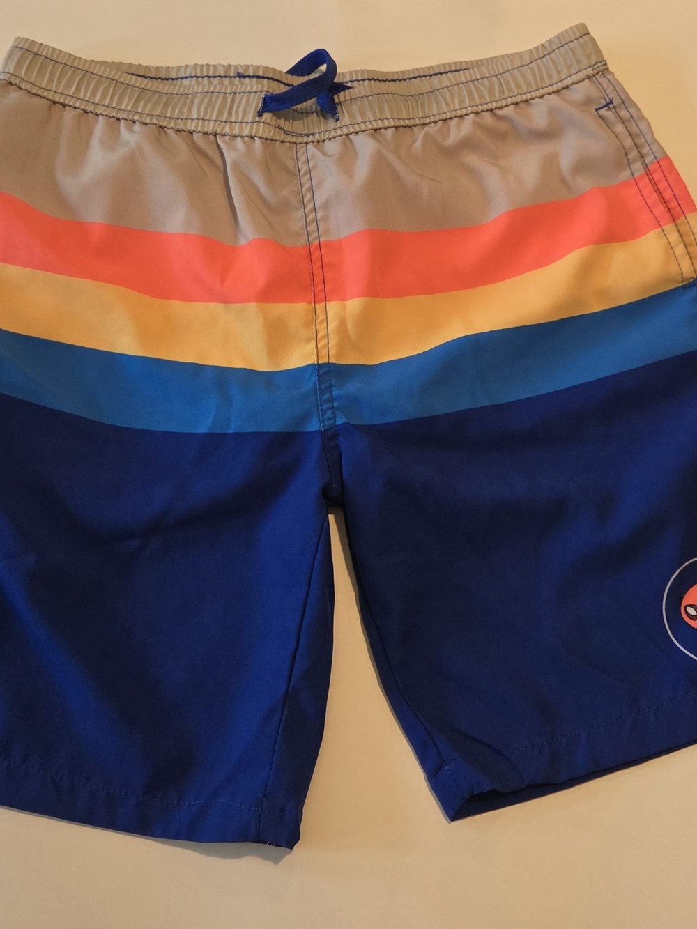 Boy's Blue Retro Stripe Swim Trunks